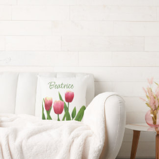 Red Tulips with Greenery Throw Pillow