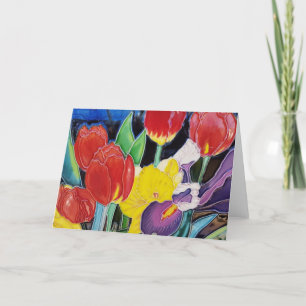 Red Tulips, Yellow Daffodil and Purple Iris Letterpress Thank You Card