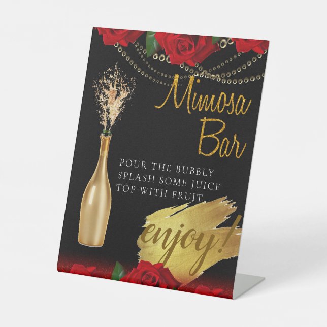 Red Turkish Roses Bridal Brunch Mimosa Bar Pedesta Pedestal Sign (Front)