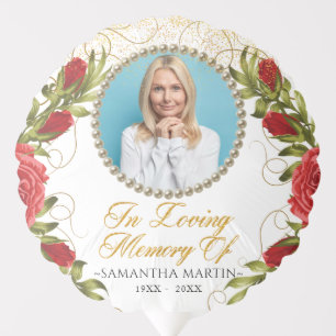 Red Turkish Roses Funeral Photo Memorial Balloon