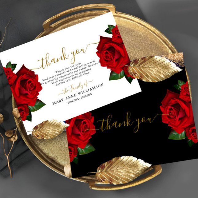 Red Turkish Roses Funeral Thank You Card (Creator Uploaded)