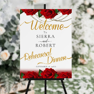 Red Turkish Roses Rehearsal Dinner Sign