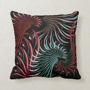 Red, Turquoise and Black Abstract Wings Throw Pillow