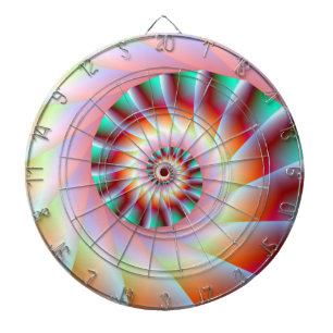Red Turquoise and Pink Spiral Steps Dartboard With Darts