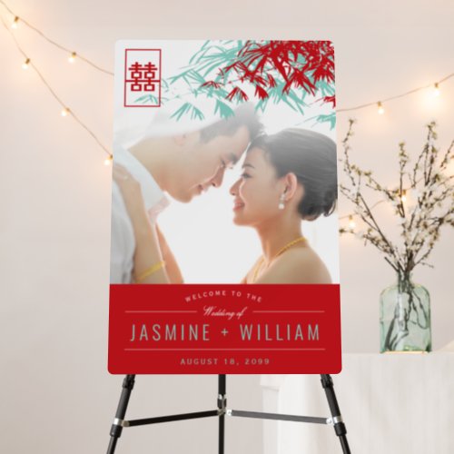 Red Turquoise Bamboo Leaves Photo Chinese Wedding Foam Board