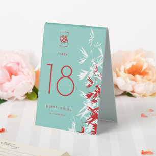 Red & Turquoise Bamboo Leaves Shuang Xi Wedding Table Tent