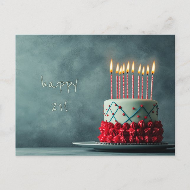 Red Turquoise Birthday Cake Postcard (Front)