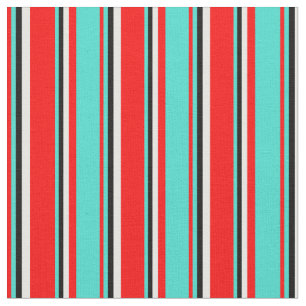 Red, Turquoise, Black & White Colored Pattern Fabric