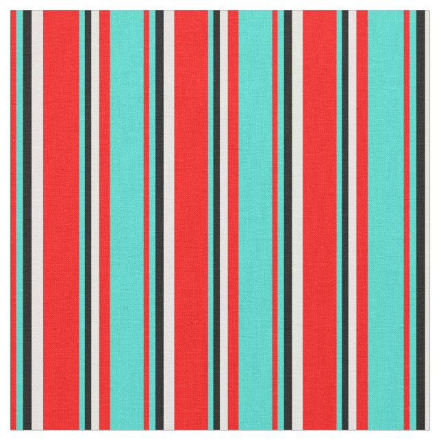 Red, Turquoise, Black & White Colored Pattern Fabric (Close Up)