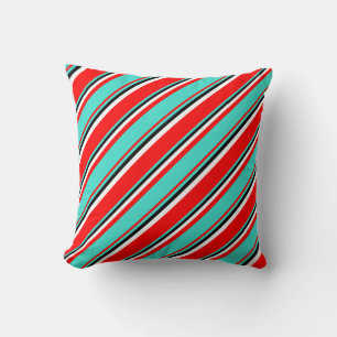 Red, Turquoise, Black & White Colored Pattern Throw Pillow