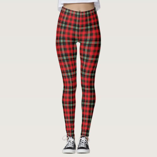 Red Turquoise Brown Tartan Plaid Pattern Leggings