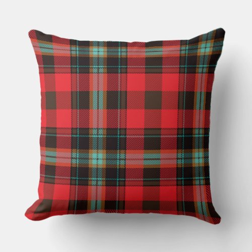 Red Turquoise Brown Tartan Plaid Pattern Throw Pillow