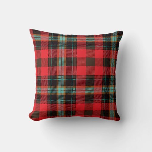 Red Turquoise Brown Tartan Plaid Pattern Throw Pillow