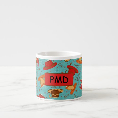 Red Turquoise Coffee Cup Pattern Monogram