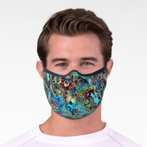 Red Turquoise Dark Blue Yellow Summer Marble Art Premium Face Mask