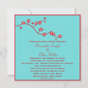 Red & Turquoise Floral Lesbian Wedding Invitation