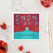 Red, Turquoise Floral Paper Napkins (Insitu)