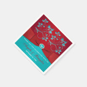 Red, Turquoise Floral Paper Napkins (Corner)