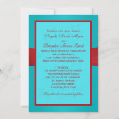 Red Turquoise Floral PRINTED Ribbon Wedding Invite (Back)