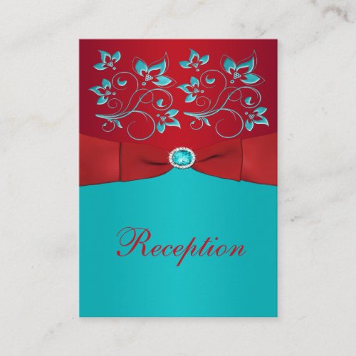 Red, Turquoise Floral Reception Enclosure Card Business Card Templates