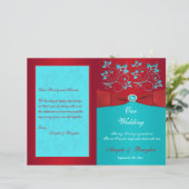 Red, Turquoise Floral Wedding Program (Standing Front)
