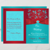 Red, Turquoise Floral Wedding Program (Front/Back)