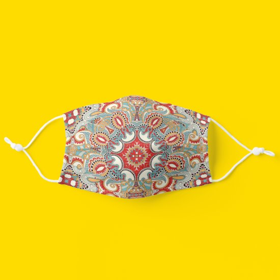 Red Turquoise Gray Teal Blue Kaleidoscope Pattern Cloth Face Mask