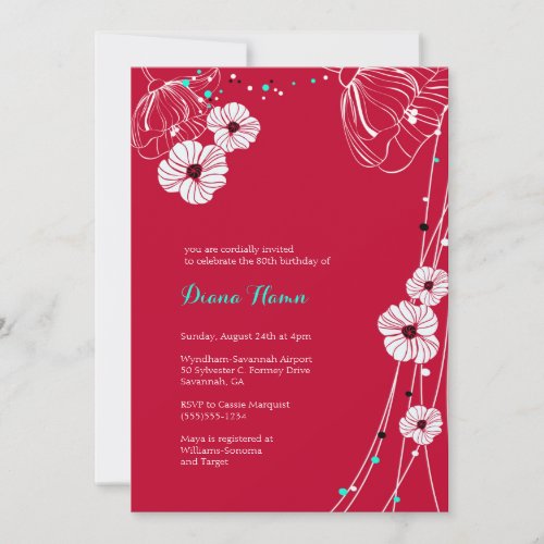 RED  TURQUOISE Modern Floral Invitation