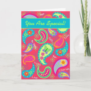 Red Turquoise Modern Paisley You Are Special Letterpress Thank You Card