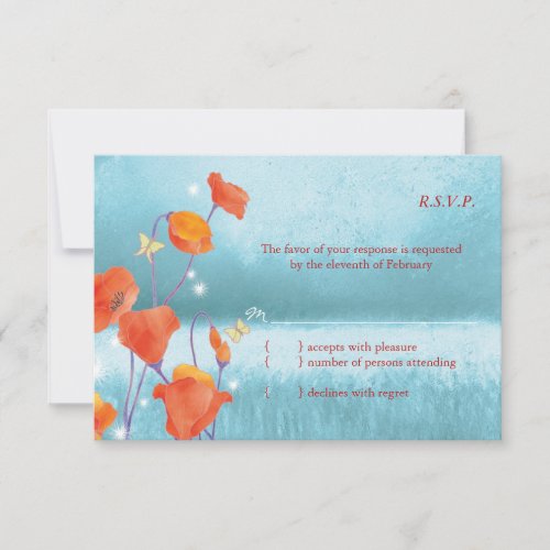 Red &amp; Teal Poppy Floral Wedding RSVP