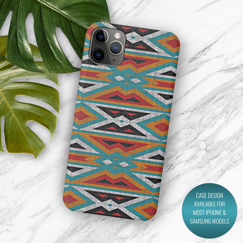 Red Turquoise Teal Blue Black Mosaic Tribe Art iPhone 11 Pro Max Case