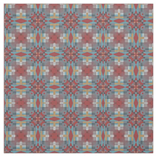 Red Turquoise Teal Blue Ochre Yellow Ethnic Look Fabric