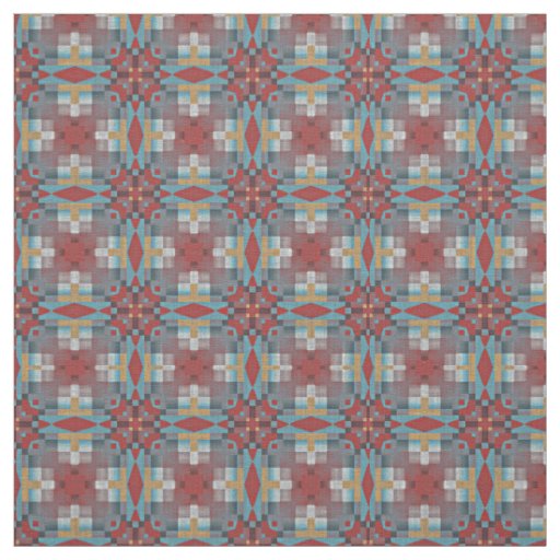 Red Turquoise Teal Blue Ochre Yellow Ethnic Look Fabric