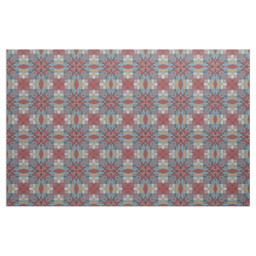 Red Turquoise Teal Blue Ochre Yellow Ethnic Look Fabric