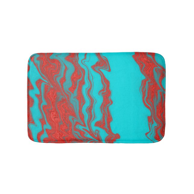 Red Turquoise Wavy Lines Bathroom Mat (Front)