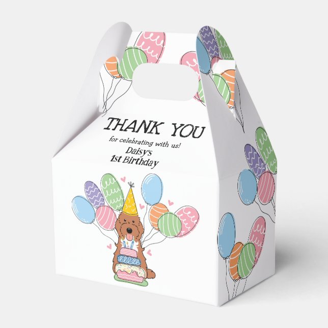 Red Tuxedo Cockapoo Cavapoo Birthday Thank You Favor Boxes (Front Side)