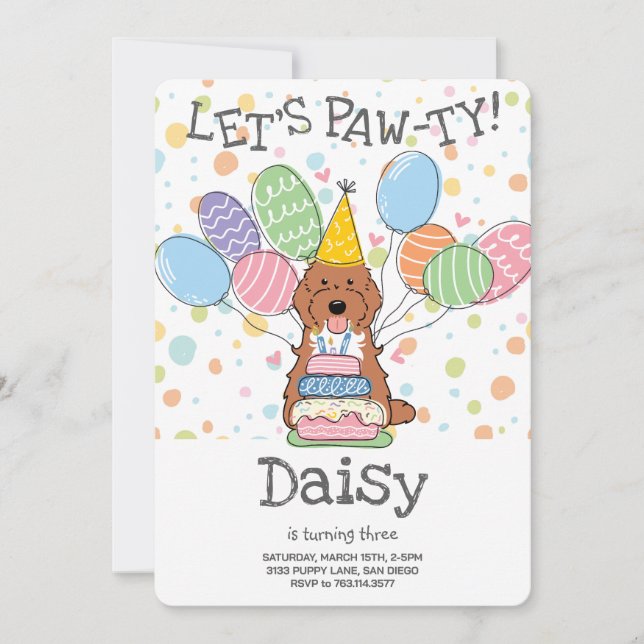 Red Tuxedo Cockapoo Cavapoo Dog Birthday Party Invitation (Front)