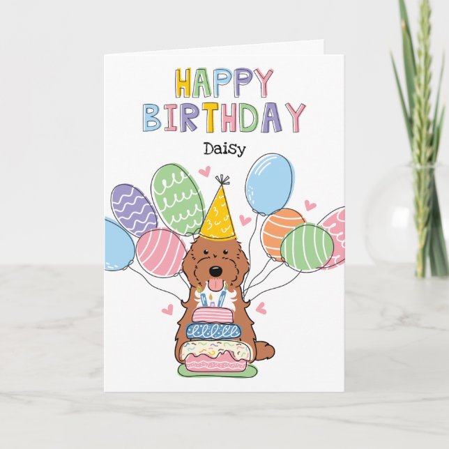 Red Tuxedo Cockapoo Cavapoo Dog Happy Birthday Card (Front)