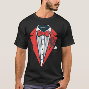 Red Tuxedo Costume With Rose Fancy Formal Bow Tie T-Shirt