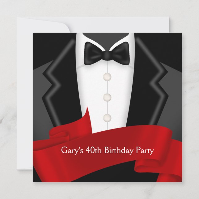 Red Tuxedo Mans Red Black 40th Birthday Party Invitation (Front)