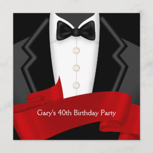 Red Tuxedo Mans Red Black 40th Birthday Party Invitation