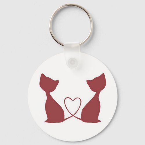 Red Twin Cats Heart Tail Keychain