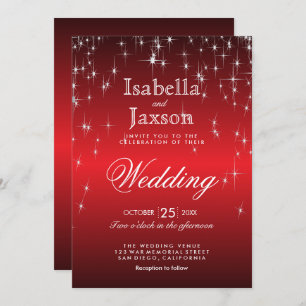 Red Twinkle Star Lights Wedding  Invitation