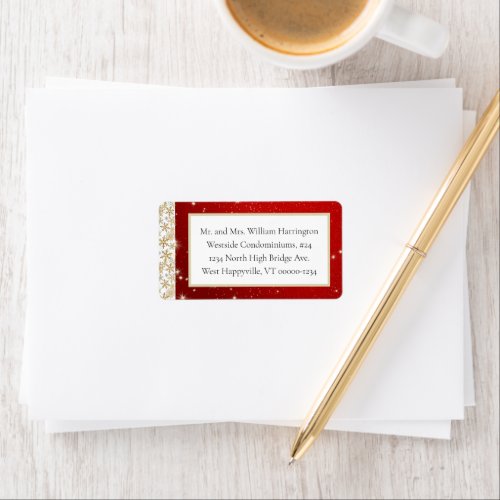 Red Twinkling Stars Snowflakes Wide Address Labels