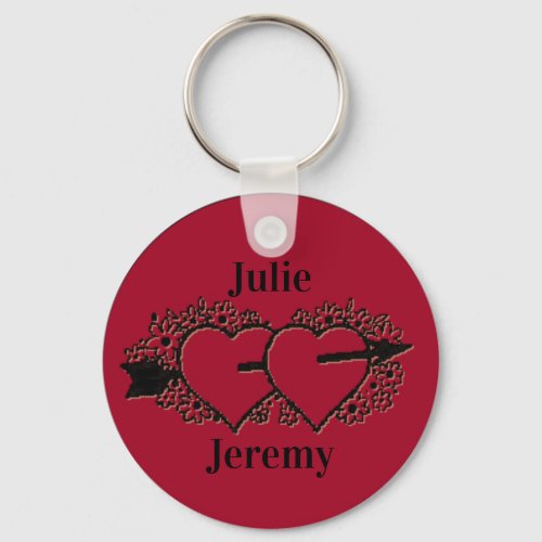 Red Two Hearts Love Boyfriend Girlfriend Names  Keychain