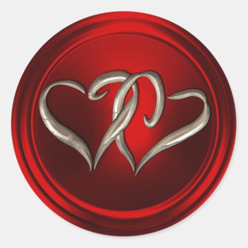 Red Two Silver Hearts Envelope Seal