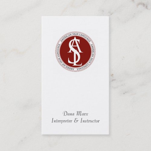 Red Typographic American Sign Language Interpreter Business Card