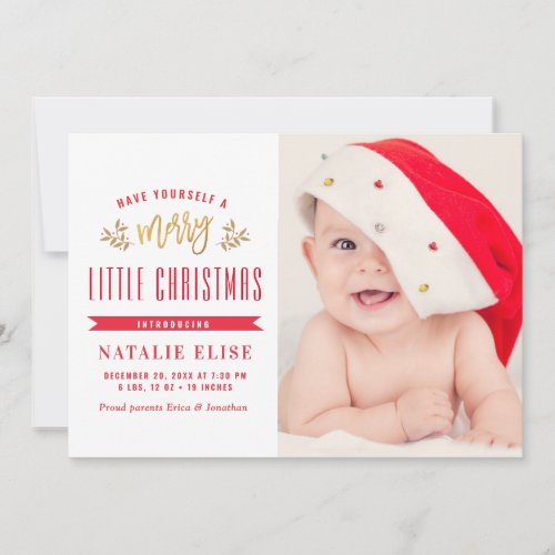 red typography baby holiday birth announcement