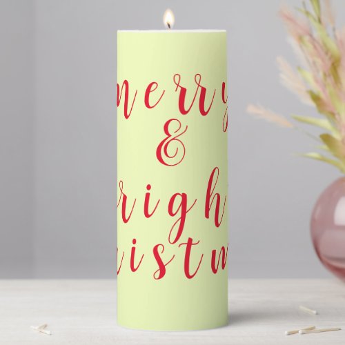 Red Typography Christmas Merry And Bright Season Pillar Candle