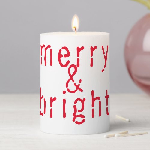 Red Typography Christmas Merry And Bright Season Pillar Candle